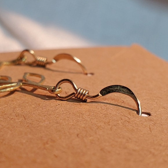 Chrysoprase Wirewrapped Dainty Earrings Gold Filled and 925 NWOT - Picture 4 of 5